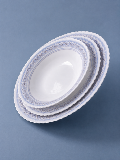 Set Veselă Din Opal 18 Piese, Model Classic, 6 Farfurii Întinse 19cm, 6 Adânci 23cm, 6 Întinse 25cm, Alb
