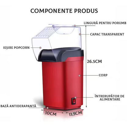 Aparat de Făcut Popcorn cu Aer Cald LEIISVK 1200W – Fără Ulei, Gata în 3 Minute, Roșu