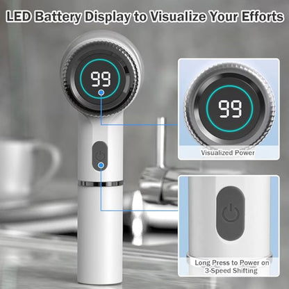 Perie de Curățare Electrică Multifuncțională Casena 5 în 1 – Fără Fir, Display Digital, 3 Viteze, IPX7, Alb