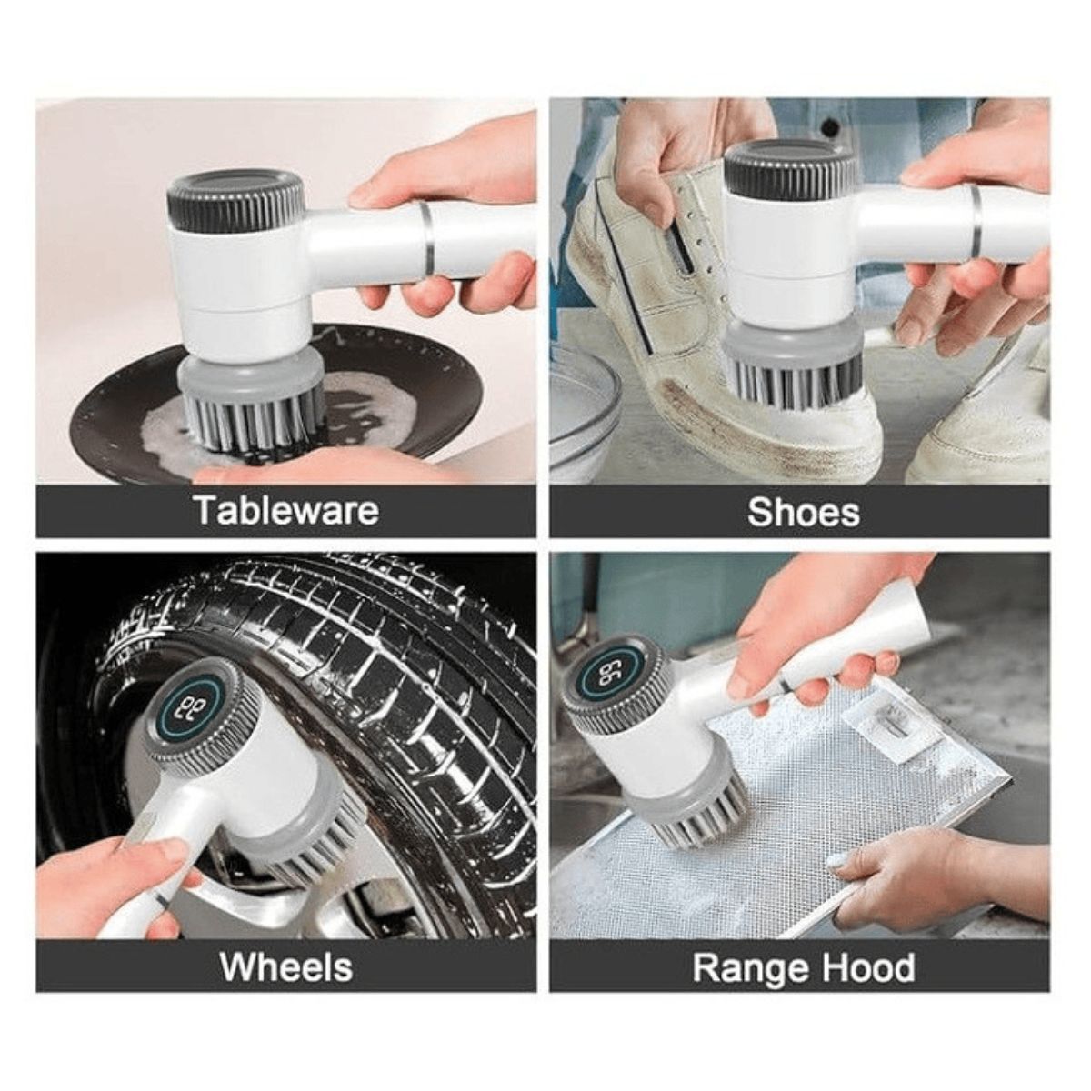 Perie de Curățare Electrică Multifuncțională Casena 5 în 1 – Fără Fir, Display Digital, 3 Viteze, IPX7, Alb