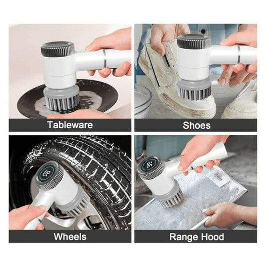 Perie de Curățare Electrică Multifuncțională Casena 5 în 1 – Fără Fir, Display Digital, 3 Viteze, IPX7, Alb