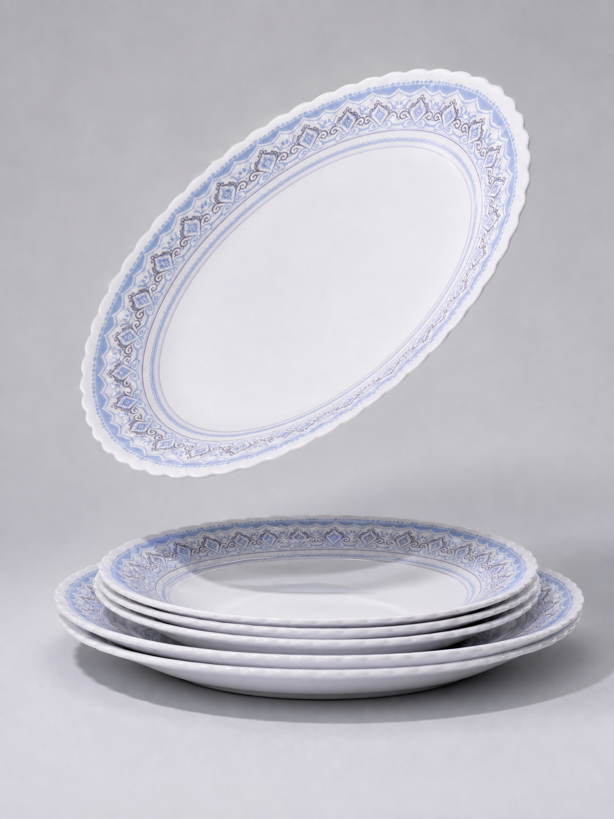 Set Veselă Din Opal 18 Piese, Model Classic, 6 Farfurii Întinse 19cm, 6 Adânci 23cm, 6 Întinse 25cm, Alb