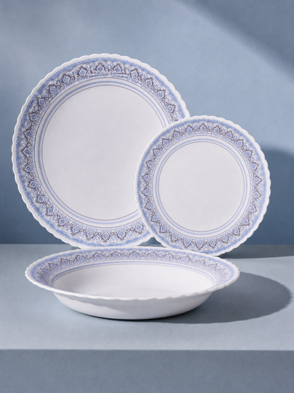 Set Veselă Din Opal 18 Piese, Model Classic, 6 Farfurii Întinse 19cm, 6 Adânci 23cm, 6 Întinse 25cm, Alb