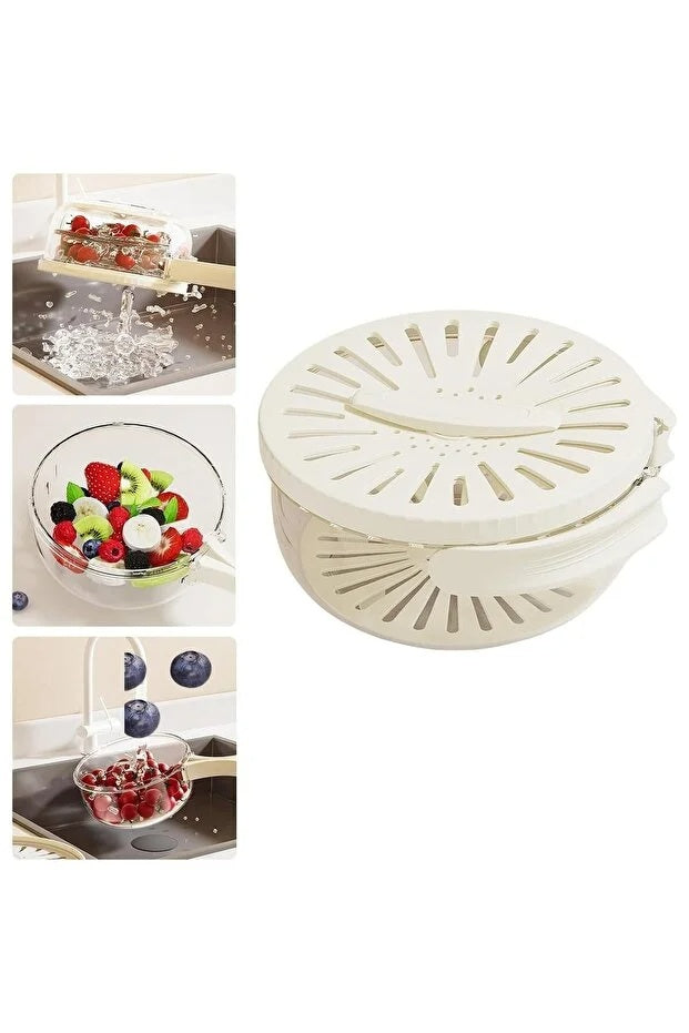 Set 2 în 1 Bol cu Strecurătoare și Caserolă pentru Fructe și Legume Primlife – 15.5x8.3 cm, Gri/Transparent