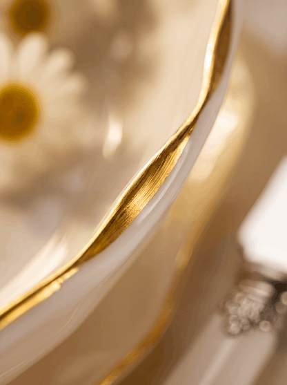 Set 24 Piese Veselă Opal „Hexa Gold” – Alb Pur cu Margine Aurie, Elegant pentru 6 Persoane