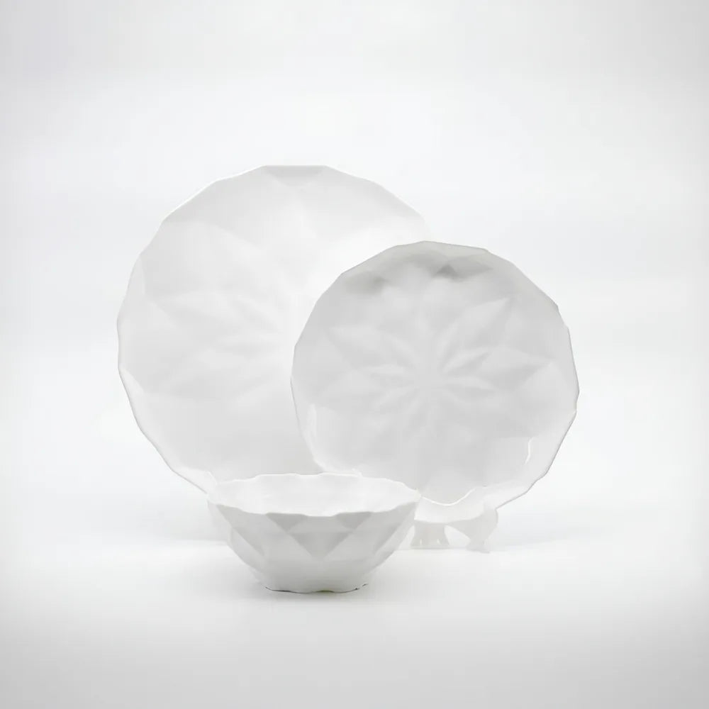 Serviciu de masă din opal Veselo Hexa alb minimalist design geometric
